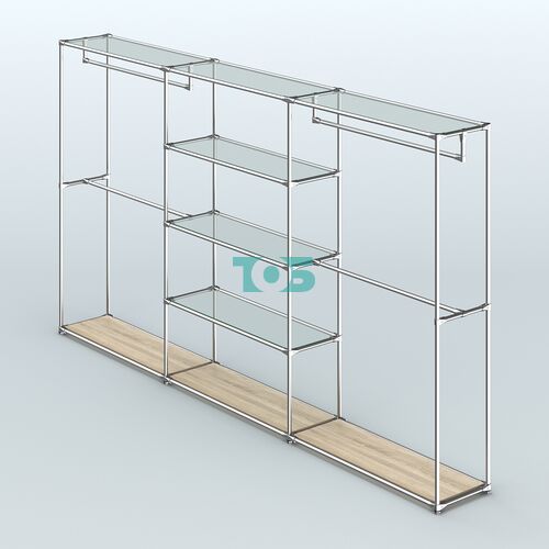 Торговая система ХРОМ без ДСП 3600 мм с прозрачными полками и поручнями №2