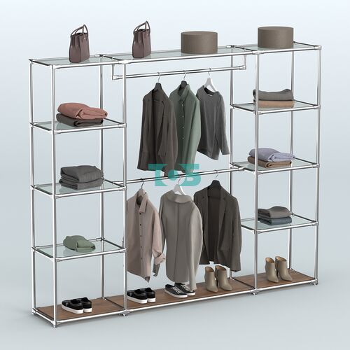 Торговая система ХРОМ без ДСП 2430 мм с прозрачными полками и поручнями №3