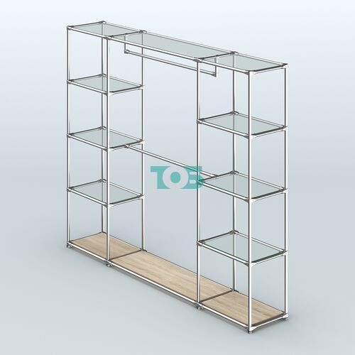 Торговая система ХРОМ без ДСП 2430 мм с прозрачными полками и поручнями №3