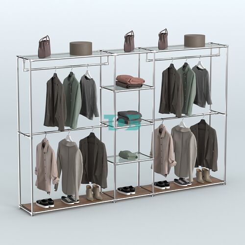 Торговая система ХРОМ без ДСП 3030 мм с прозрачными полками и поручнями №4