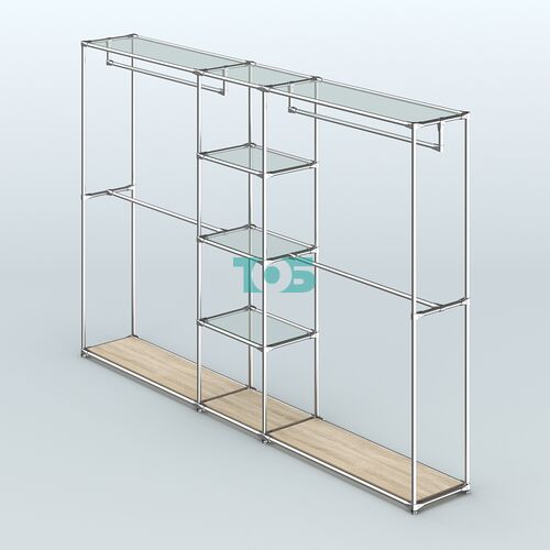 Торговая система ХРОМ без ДСП 3030 мм с прозрачными полками и поручнями №4