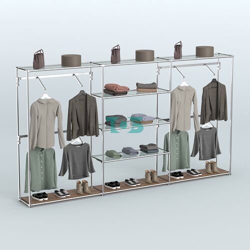 Торговая система ХРОМ без ДСП 3600 мм с прозрачными полками и поручнями №5