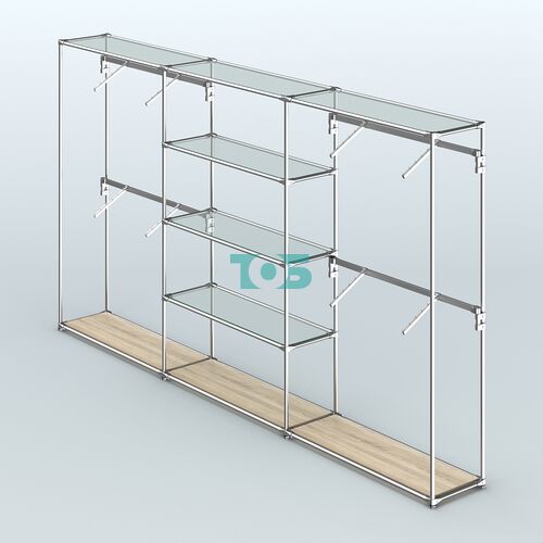 Торговая система ХРОМ без ДСП 3600 мм с прозрачными полками и поручнями №5