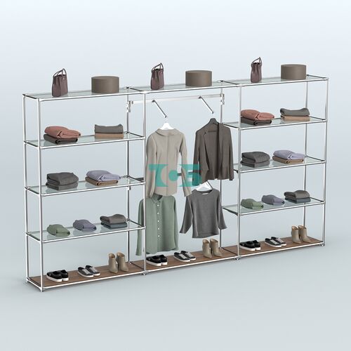 Торговая система ХРОМ без ДСП 3600 мм с прозрачными полками и поручнями №6