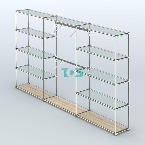 Торговая система ХРОМ без ДСП 3600 мм с прозрачными полками и поручнями №6