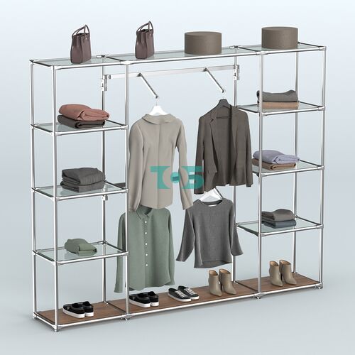 Торговая система ХРОМ без ДСП 2430 мм с прозрачными полками и поручнями №7