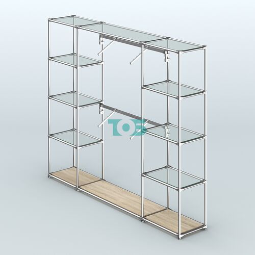 Торговая система ХРОМ без ДСП 2430 мм с прозрачными полками и поручнями №7