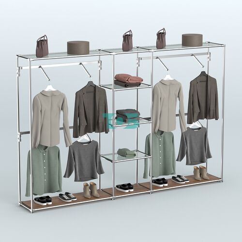 Торговая система ХРОМ без ДСП 3030 мм с прозрачными полками и поручнями №8