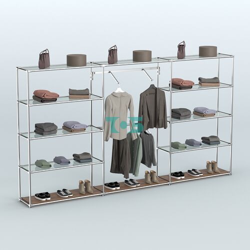 Торговая система ХРОМ без ДСП 3600 мм с прозрачными полками и поручнями №9