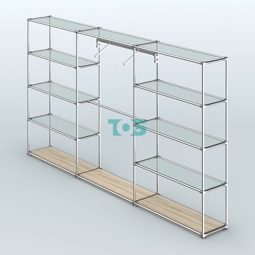 Торговая система ХРОМ без ДСП 3600 мм с прозрачными полками и поручнями №9