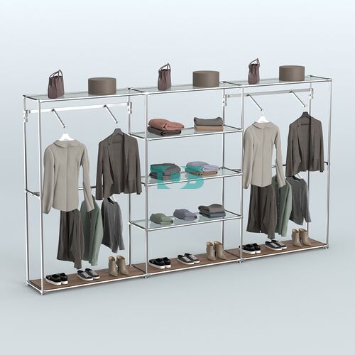 Торговая система ХРОМ без ДСП 3600 мм с прозрачными полками и поручнями №10