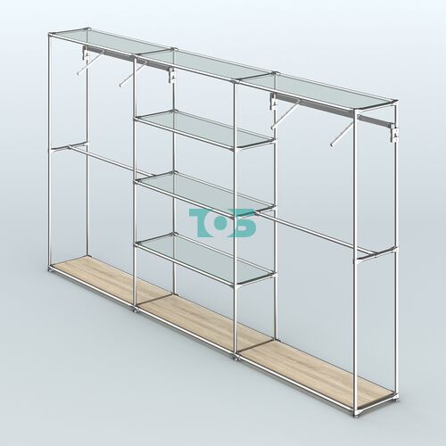 Торговая система ХРОМ без ДСП 3600 мм с прозрачными полками и поручнями №10