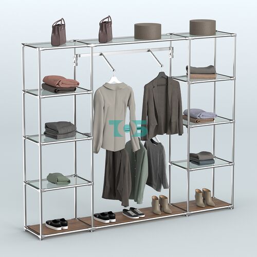 Торговая система ХРОМ без ДСП 2430 мм с прозрачными полками и поручнями №11