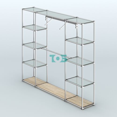 Торговая система ХРОМ без ДСП 2430 мм с прозрачными полками и поручнями №11