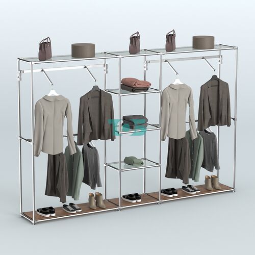 Торговая система ХРОМ без ДСП 3030 мм с прозрачными полками и поручнями №12