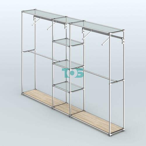 Торговая система ХРОМ без ДСП 3030 мм с прозрачными полками и поручнями №12