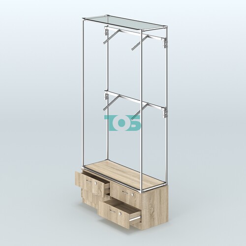 Торговая система ХРОМ без ДСП 1200 мм №3-2 с тумбой Т-14 и поручнями