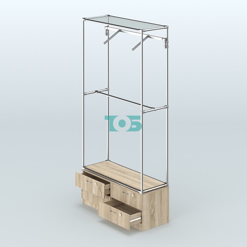 Торговая система ХРОМ без ДСП 1200 мм №4-2 с тумбой Т-14 и поручнями