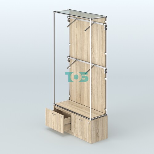 Торговая система ХРОМ (задняя стенка - ДСП) 1200 мм №3-3 с тумбой Т-15 и поручнями