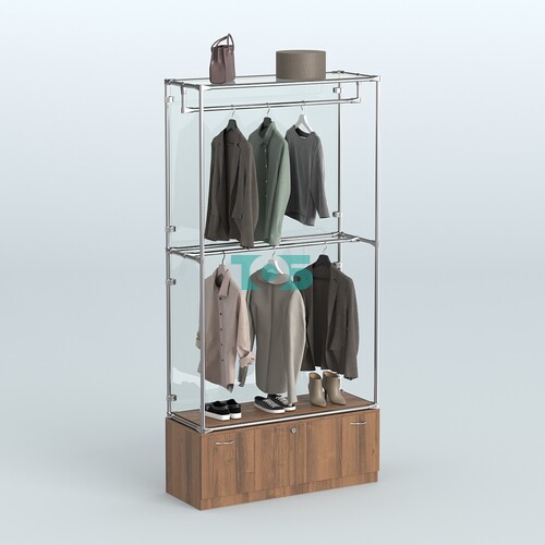 Торговая система ХРОМ (задняя стенка - стекло) 1200 мм №1-1 с тумбой Т-11 и поручнями