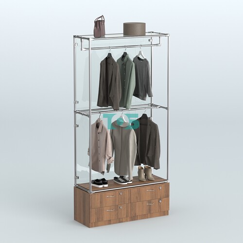 Торговая система ХРОМ (задняя стенка - стекло) 1200 мм №1-2 с тумбой Т-14 и поручнями