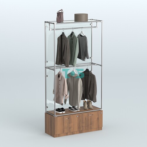 Торговая система ХРОМ (задняя стенка - стекло) 1200 мм №1-3 с тумбой Т-15 и поручнями