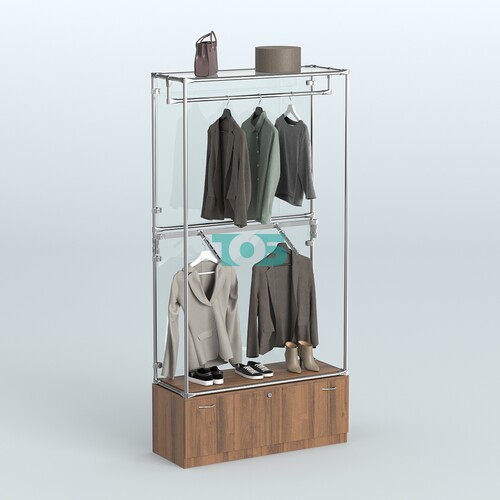 Торговая система ХРОМ (задняя стенка - стекло) 1200 мм №2-1 с тумбой Т-11 и поручнями