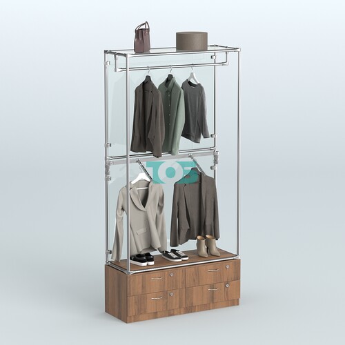 Торговая система ХРОМ (задняя стенка - стекло) 1200 мм №2-2 с тумбой Т-14 и поручнями