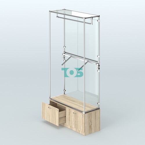 Торговая система ХРОМ (задняя стенка - стекло) 1200 мм №2-3 с тумбой Т-15 и поручнями