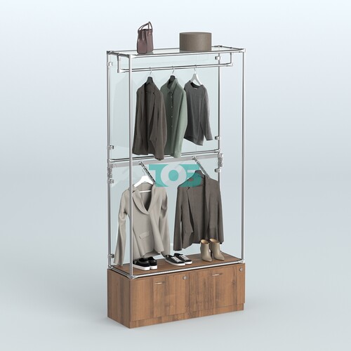 Торговая система ХРОМ (задняя стенка - стекло) 1200 мм №2-3 с тумбой Т-15 и поручнями