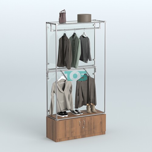 Торговая система ХРОМ (задняя стенка - стекло) 1200 мм №2-4 с тумбой Т-21 и поручнями