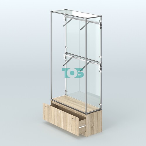 Торговая система ХРОМ (задняя стенка - стекло) 1200 мм №3-1 с тумбой Т-11 и поручнями