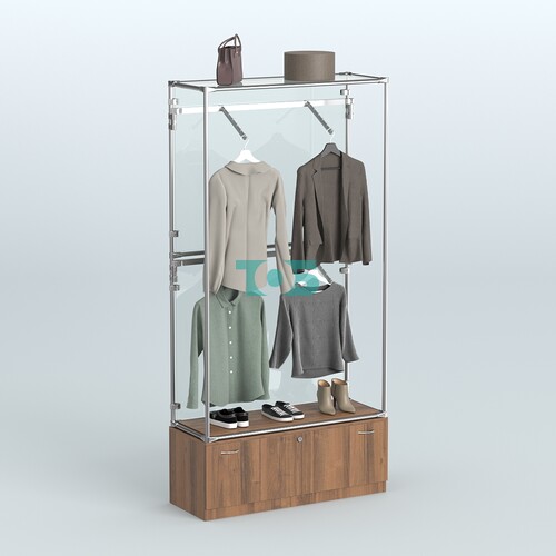 Торговая система ХРОМ (задняя стенка - стекло) 1200 мм №3-1 с тумбой Т-11 и поручнями