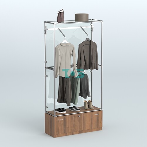 Торговая система ХРОМ (задняя стенка - стекло) 1200 мм №4-1 с тумбой Т-11 и поручнями