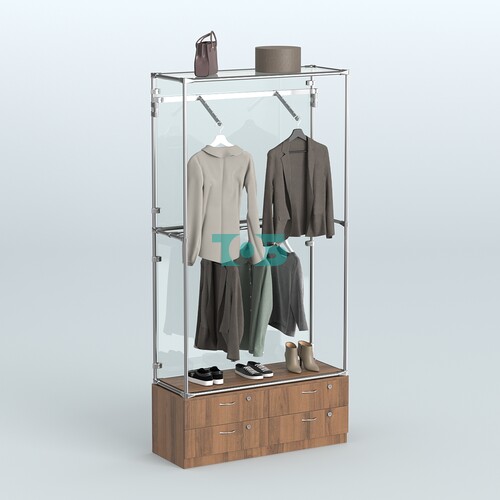 Торговая система ХРОМ (задняя стенка - стекло) 1200 мм №4-2 с тумбой Т-14 и поручнями