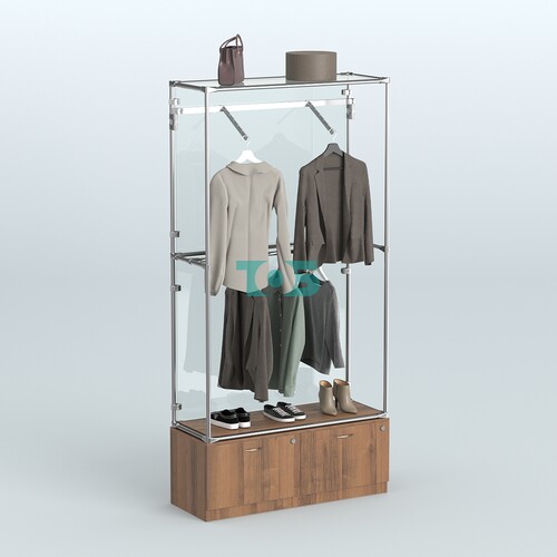 Торговая система ХРОМ (задняя стенка - стекло) 1200 мм №4-3 с тумбой Т-15 и поручнями