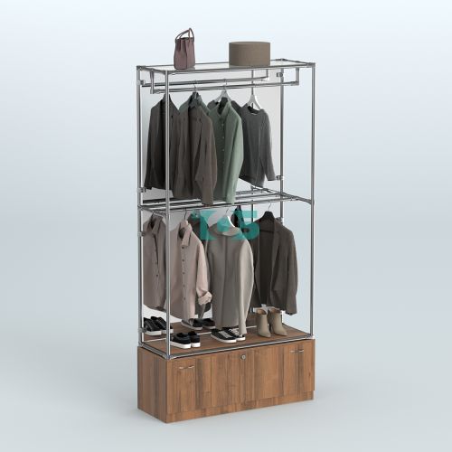 Торговая система ХРОМ (задняя стенка - зеркало) 1200 мм №1-1 с тумбой Т-11 и поручнями