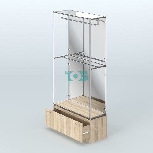 Торговая система ХРОМ (задняя стенка - зеркало) 1200 мм №1-1 с тумбой Т-11 и поручнями