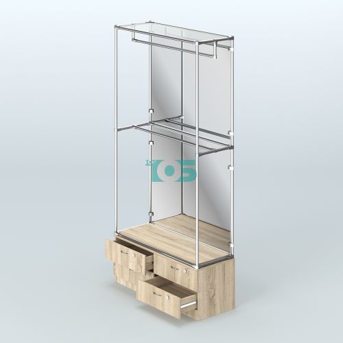 Торговая система ХРОМ (задняя стенка - зеркало) 1200 мм №1-2 с тумбой Т-14 и поручнями