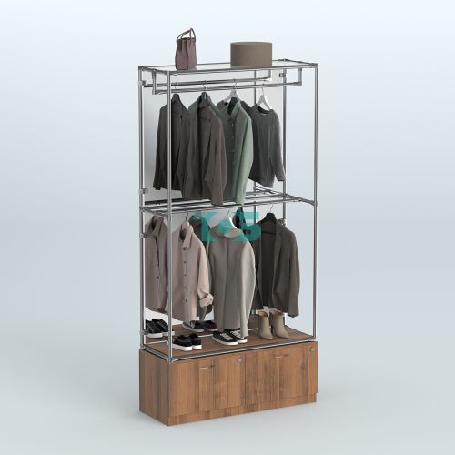 Торговая система ХРОМ (задняя стенка - зеркало) 1200 мм №1-3 с тумбой Т-15 и поручнями