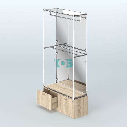 Торговая система ХРОМ (задняя стенка - зеркало) 1200 мм №1-3 с тумбой Т-15 и поручнями