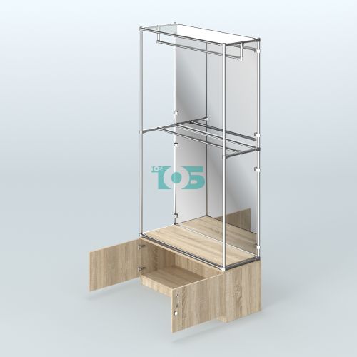 Торговая система ХРОМ (задняя стенка - зеркало) 1200 мм №1-4 с тумбой Т-21 и поручнями