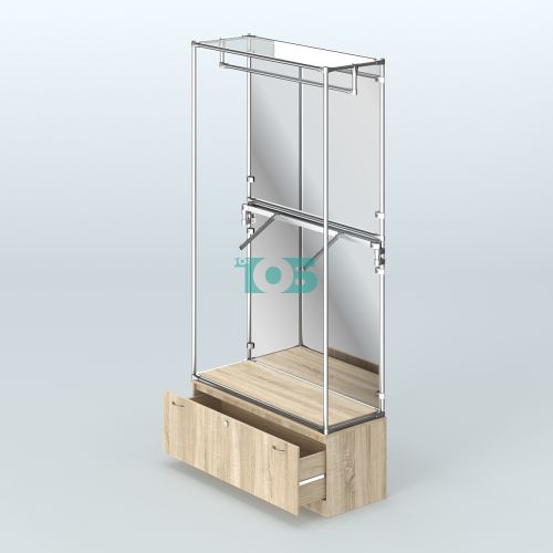 Торговая система ХРОМ (задняя стенка - зеркало) 1200 мм №2-1 с тумбой Т-11 и поручнями