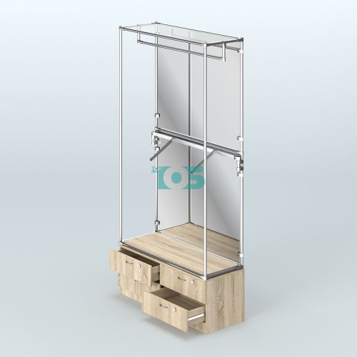 Торговая система ХРОМ (задняя стенка - зеркало) 1200 мм №2-2 с тумбой Т-14 и поручнями