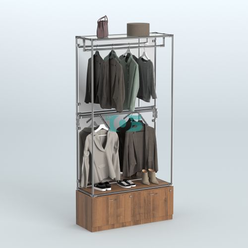 Торговая система ХРОМ (задняя стенка - зеркало) 1200 мм №2-3 с тумбой Т-15 и поручнями