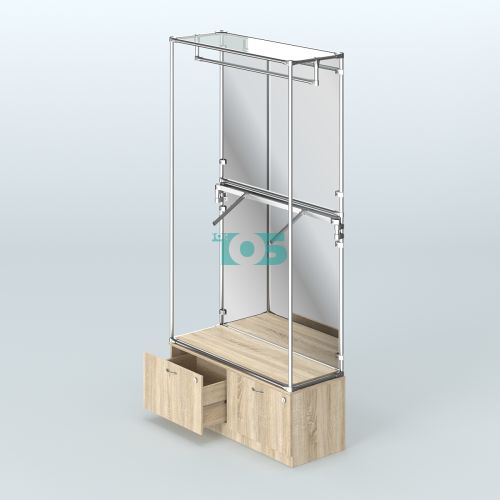 Торговая система ХРОМ (задняя стенка - зеркало) 1200 мм №2-3 с тумбой Т-15 и поручнями