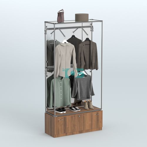 Торговая система ХРОМ (задняя стенка - зеркало) 1200 мм №3-1 с тумбой Т-11 и поручнями