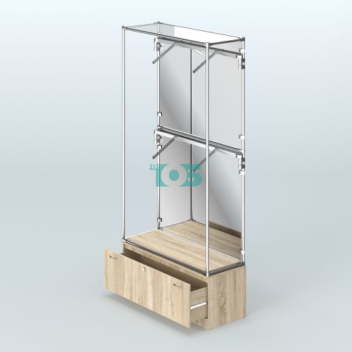 Торговая система ХРОМ (задняя стенка - зеркало) 1200 мм №3-1 с тумбой Т-11 и поручнями