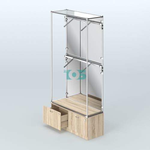 Торговая система ХРОМ (задняя стенка - зеркало) 1200 мм №3-3 с тумбой Т-15 и поручнями