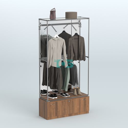 Торговая система ХРОМ (задняя стенка - зеркало) 1200 мм №4-1 с тумбой Т-11 и поручнями